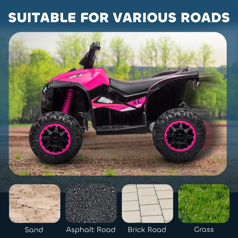 HOMCOM Elektrische Kinderquad, 3-6 km/u, Licht/Muziek, voor 3-5 Jaar, tot 25kg, Roze/Zwart(m-8)