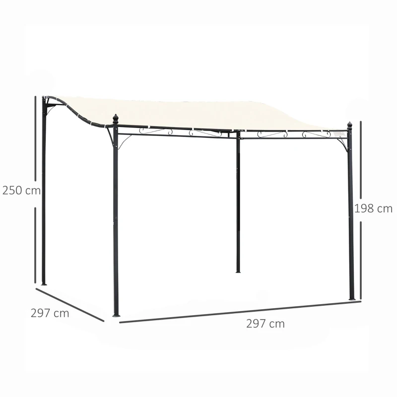 Outsunny Pergola tuinpergola 297x297 cm, Metaal overkapping voor tuin, Creme
