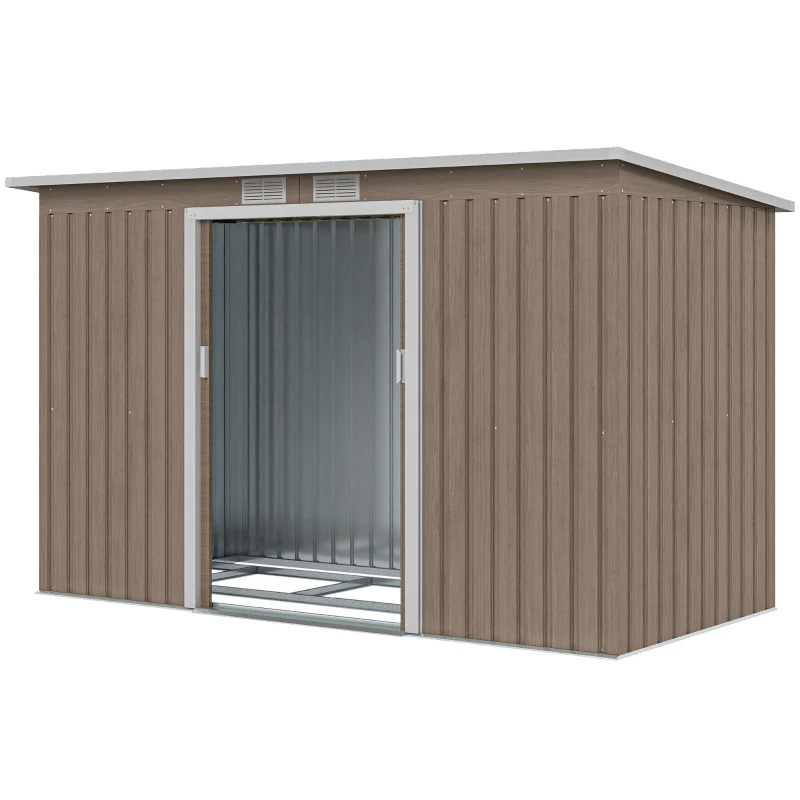 Outsunny 4 x 9ft Metal Shed, with Foundation Shed - Brown