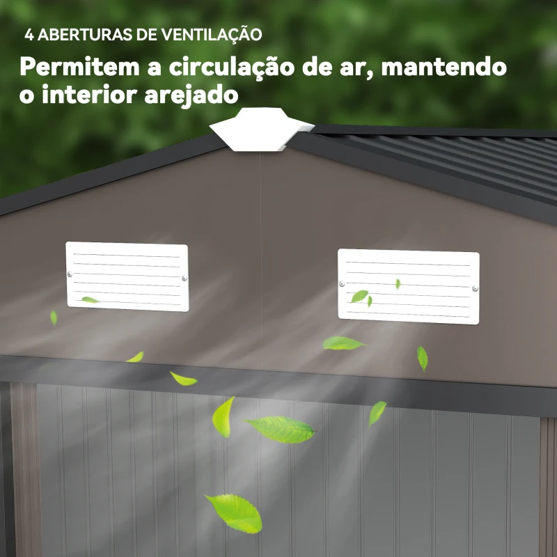 Outsunny Abrigo de Jardim 277x195x192 cm  Metálico para Armazenamento de Ferramentas com Base de Reforço Incluída Madeira