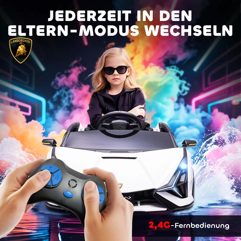 HOMCOM Elektrisch Kinderauto, Afstandsbediening, Lamborghini SIAN SUV, 3-5 Jaar, Wit
