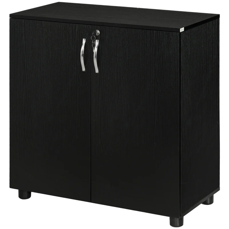 Vinsetto Meuble de Bureau Porte-documents Polyvalent avec Serrure, 2 Portes et Étagère Interne, 80x40x80 cm, Noir