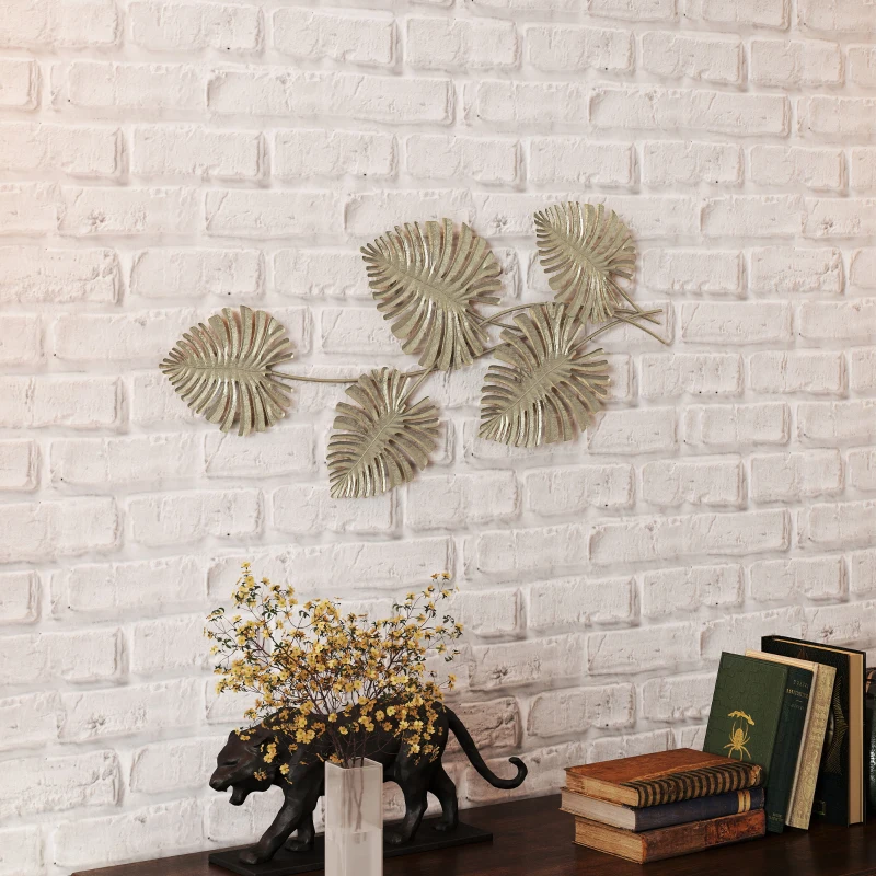 HOMCOM Decoración de Pared a 5 Hojas de Monstera en Metal Dorado con Accesorios para Montaje Incluidos, 83x2,5x39 cm