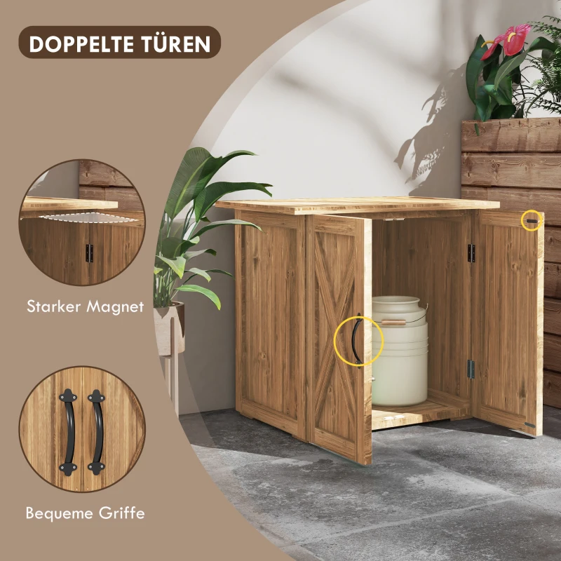 Outsunny Tuinhuisje met dubbele deuren, magneetsluitingen, weerbestendig, natuurlijk hout, 77B x 55D x 72H cm, bruin(m-5)