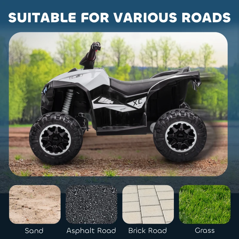 HOMCOM Elektrisch Kinderquad, LED-Koplampen, MP3-Speler, Schokdempers, Ergonomische Zit, wit+zwart