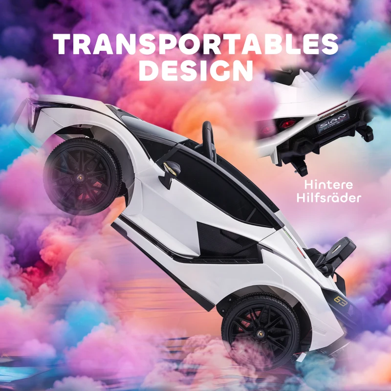 HOMCOM Elektrisch Kinderauto, Afstandsbediening, Lamborghini SIAN SUV, 3-5 Jaar, Wit