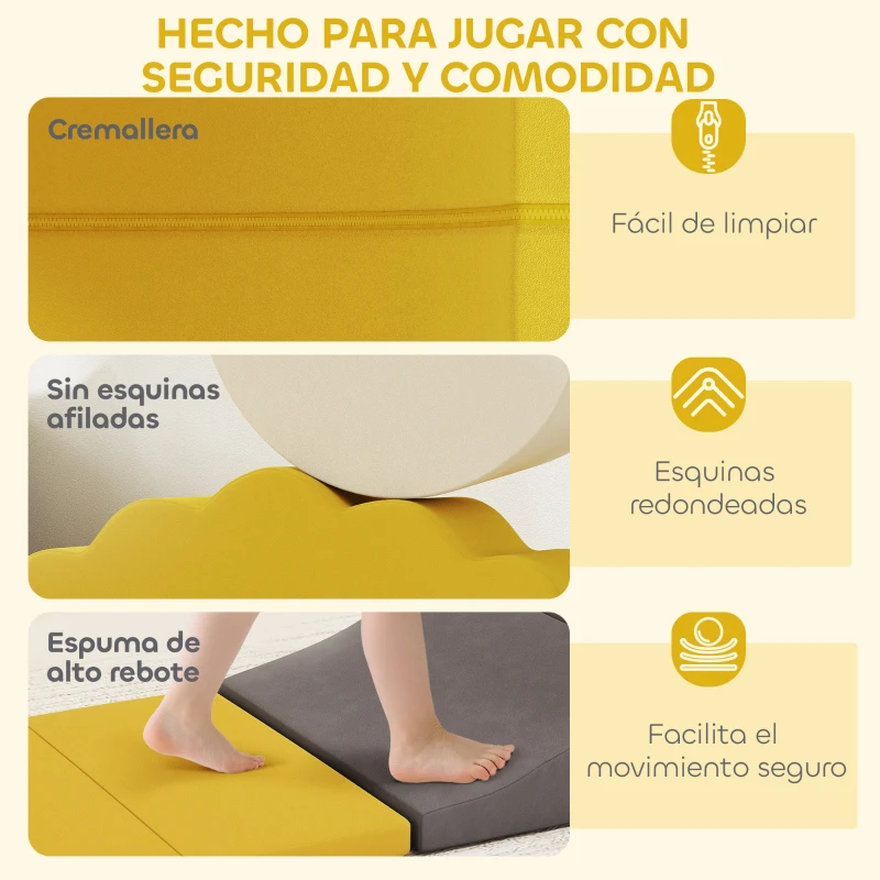 AIYAPLAY 7 Bloques de Espuma para Niños Bloques de Psicomotricidad Juguete para Aprendizaje para Escalar y Gatear Amarillo