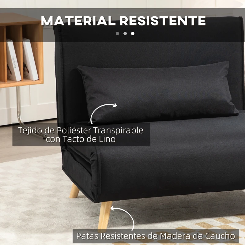 HOMCOM Sillón Cama Plegable con Respaldo Ajustable en 6 Posiciones Almohada Acolchada Carga 350 kg 94x78x80 cm Negro