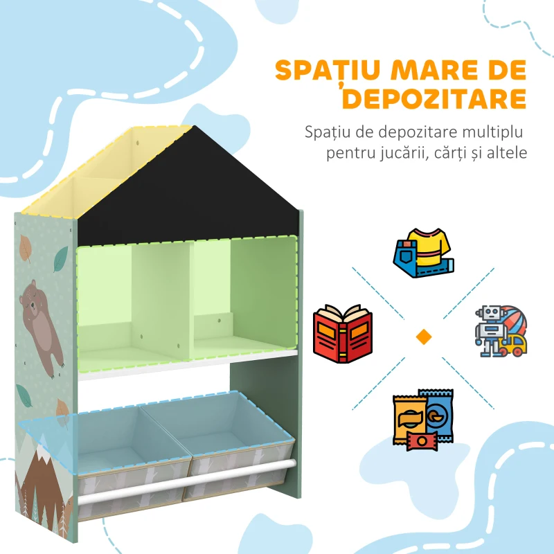 ZONEKIZ Raft de depozitare pentru jucarii pentru copii pentru dormitorul copiilor cu sertare si rafturi detasabile mobilier pentru sufragerie si cresa pentru copii verde