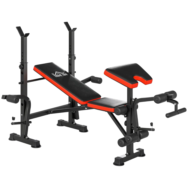 HOMCOM Hantelbank ohne Gewichte, verstellbare Fitnessbank für zahlreiche Übungen, Workout-Station, Stahl, Kunststoff, Schwarz+Rot