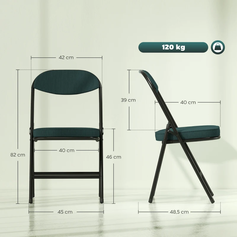 HOMCOM Lote de 4 sillas plegables sillas de comedor portátiles con asientos y respaldos acolchados en terciopelo acanalado azul