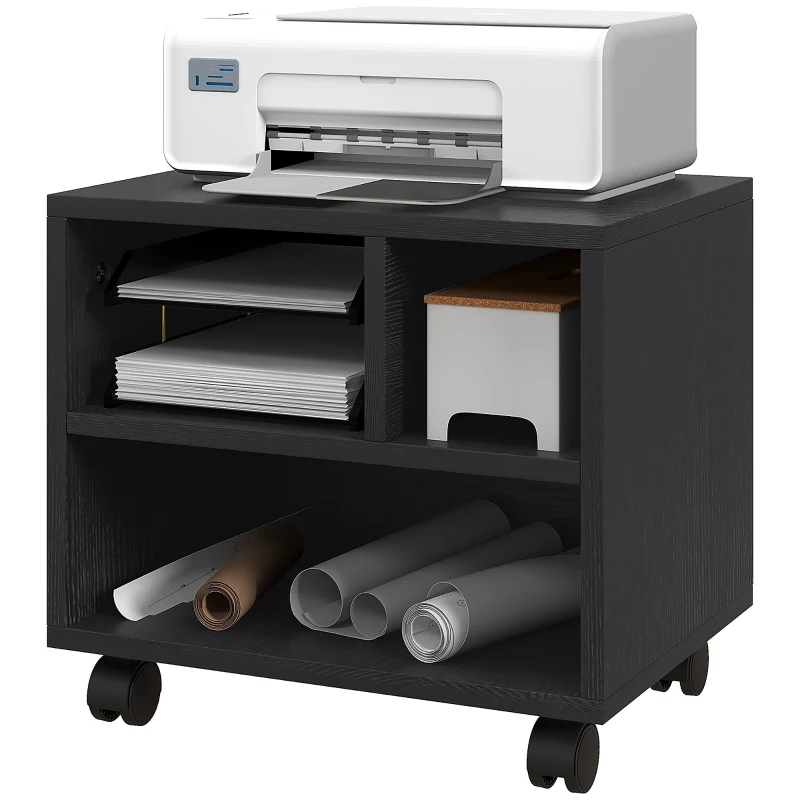 HOMCOM Support d'imprimante meuble de rangement bureau caisson 3 compartiments ouverts 40 x 30 x 36 cm noir