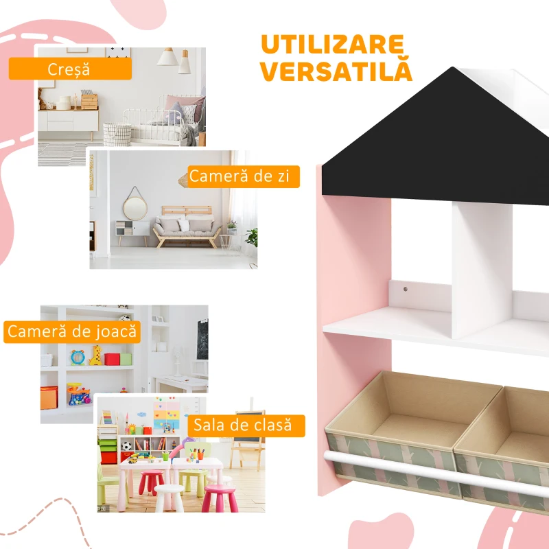 ZONEKIZ Unitate de depozitare a jucariilor pentru copii sertare rafturi detasabile pentru dormitorul copiilor sufragerie decor pentru cresa roz