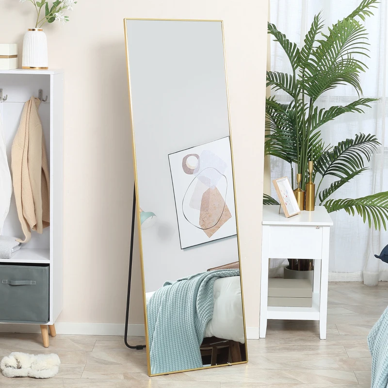 HOMCOM Full Length Mirror Wall-Mounted, 160 x 50 cm Freestanding Rectangle Dressing Mirror for Bedroom, Living Room, Gold Frame