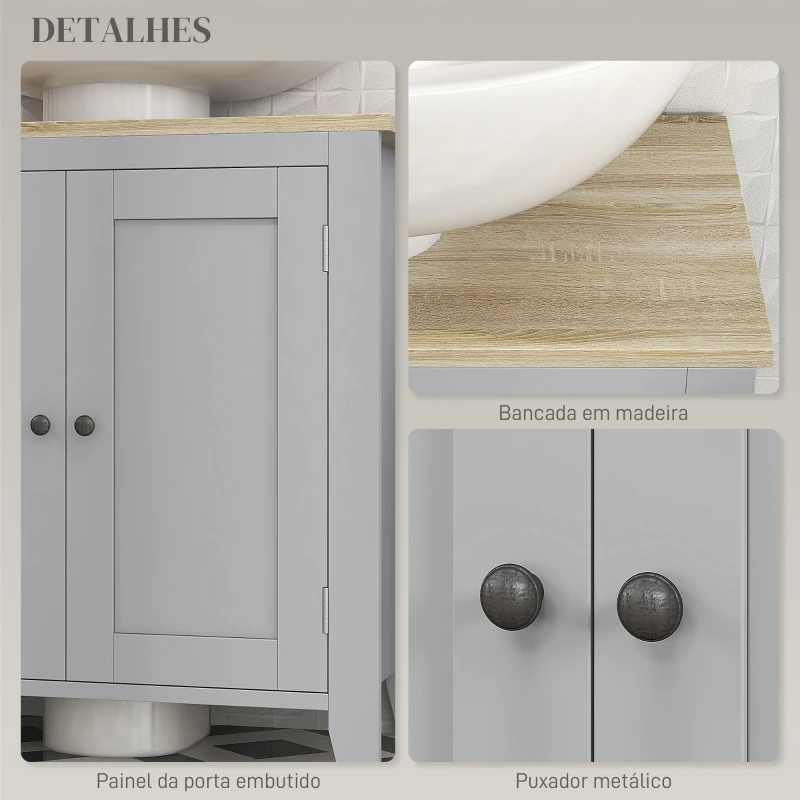 kleankin Móvel para Lavatório Pousar com 2 Portas e Prateleira Ajustável Estilo Moderno 60x30x60 cm Cinza  e Madeira