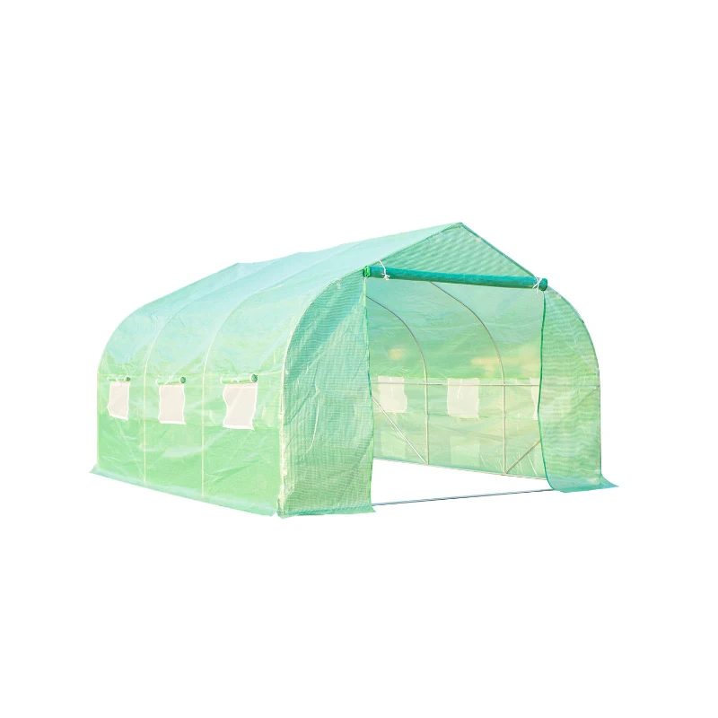 Outsunny Invernadero Caseta con 6 Ventanas Soporte de Acero Estable Gran Entrada Cremallera para Cultivo Plantas Jardín Terraza 350x300x200 cm Verde