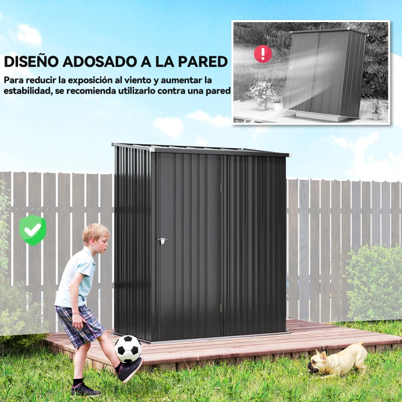Outsunny Cobertizo de Jardín Exterior 1,34 m² 161,5x94,5x196 cm con Puerta y Cerradura para Almacenamiento de Herramientas Negro