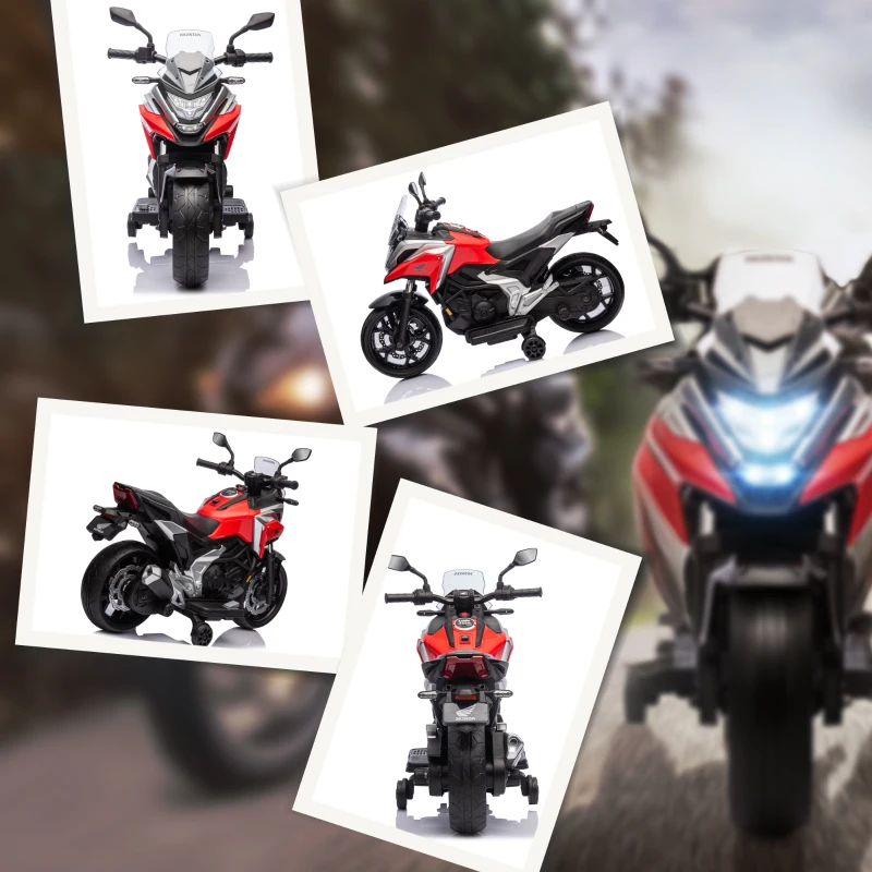 AIYAPLAY Motocicletă Electrică pentru Copii 3-6 ani, Motocilcetă cu Faruri, Muzică și Roți, Motocicletă de Jucărie din PP și Metal, 107x46x75 cm, Roșu(m-9)