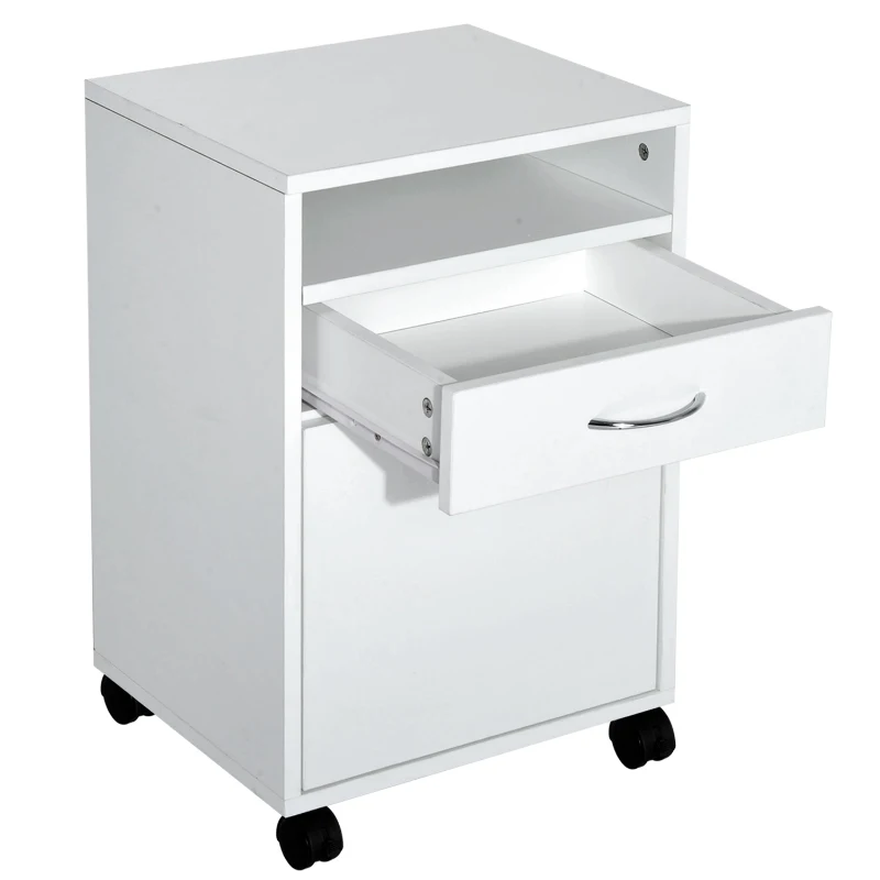 HOMCOM Cajonera tipo Archivador Móvil para Organizar Documentos en Oficina o Hogar Tiene 3 Compartimientos con Ruedas y Freno Color Blanco 40x35x60cm…