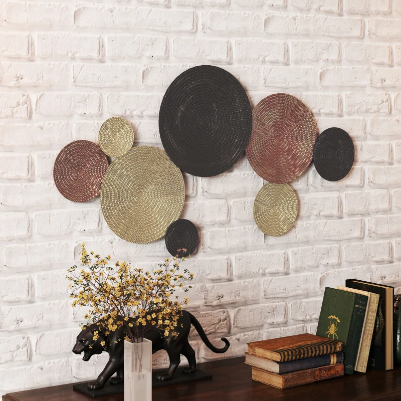 HOMCOM Wall Art à 8 Disques 3D en Métal, 110x7x58 cm, couleur Bronze, Orange et Jaune
