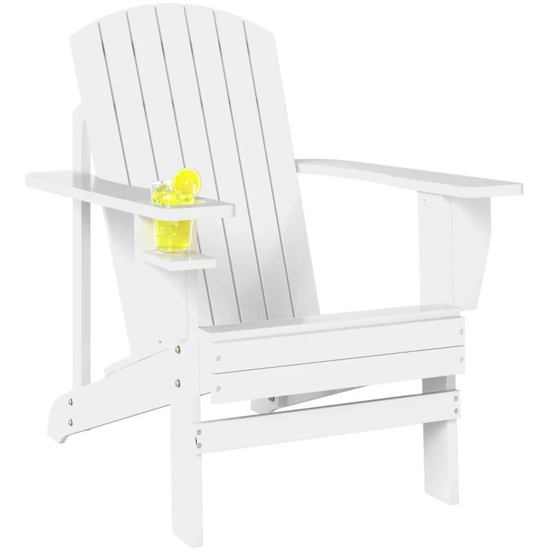 Outsunny Silla Adirondack de Madera con Reposabrazos y Respaldo Alto para Terraza Balcón Exterior 72x95x93 cm Blanco