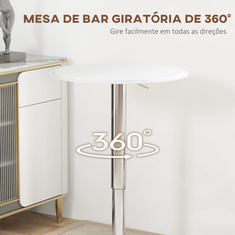 HOMCOM Mesa de Bar com Altura Ajustável Giratória 360° com Base Redonda Mesa Alta Moderna para Cozinha Ø63x67-93 cm Branco