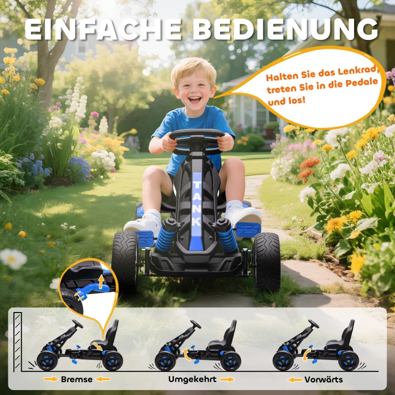AIYAPLAY Gokart mit Pedalen, Tretauto für Kinder mit Bremse, rutschfeste Räder, Metallrahmen, 3-6 Jahre, Blau(m-5)