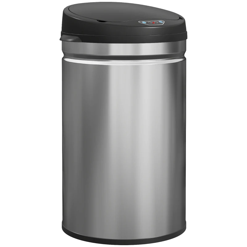 HOMCOM Balde de Lixo de Cozinha Automático 30 L em Aço Inoxidável Sensor Infravermelhos Fecho Automático 32x30,5x51 cm Prata