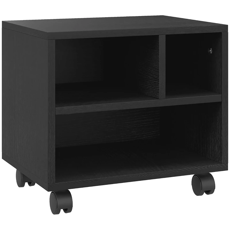 HOMCOM Móvel para Impressora com Rodas Suporte para Impressora com Compartimentos Abertos para Escritório Estúdio 40x30x36 cm Preto