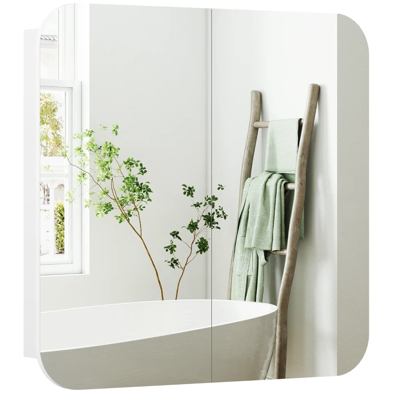 HOMCOM Armadio da Bagno con Specchio Design con Bordi Curvi 2 Porte Mensole Regolabili 68x13x66 cm Bianco