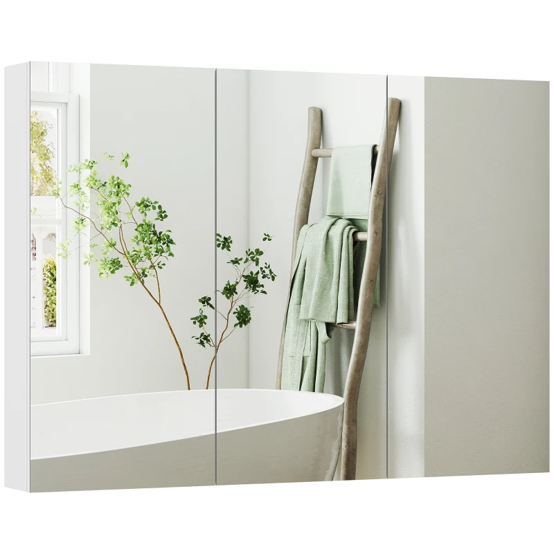 HOMCOM Armoire murale salle de bain avec miroir, armoire de toilette 3 portes miroir, étagères réglables, 91,5x11,5x65cm, blanc