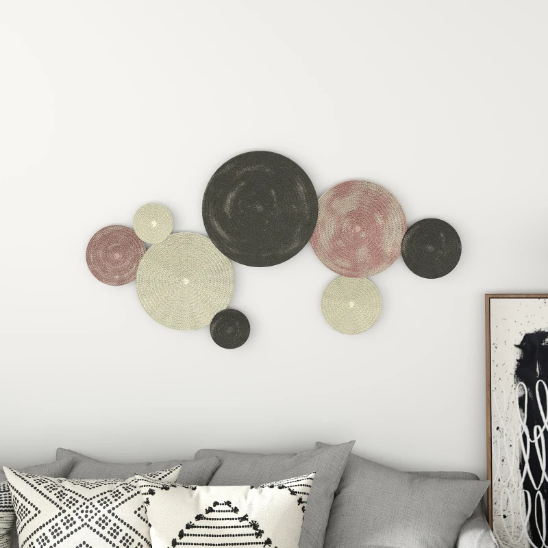 HOMCOM Wall Art à 8 Disques 3D en Métal, 110x7x58 cm, couleur Bronze, Orange et Jaune
