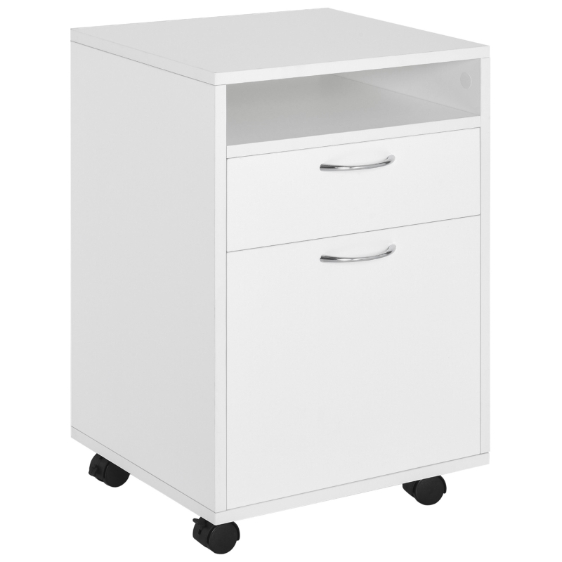 HOMCOM Cajonera tipo Archivador Móvil para Organizar Documentos en Oficina o Hogar Tiene 3 Compartimientos con Ruedas y Freno Color Blanco 40x35x60cm…