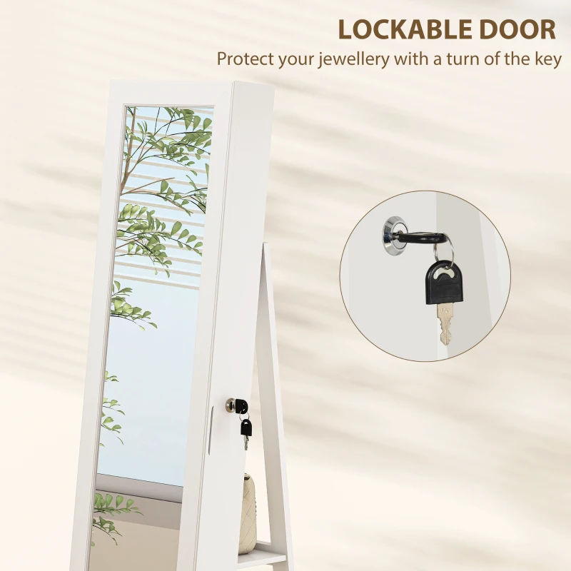 HOMCOM Dulap pentru Bijuterii 3 în 1 Rotativ cu 360°, Rafturi Posterioare și Ușă cu Cheie, 55x55x161 cm, Alb