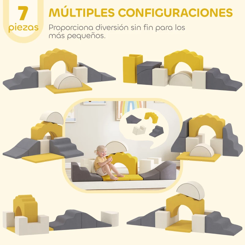 AIYAPLAY 7 Bloques de Espuma para Niños Bloques de Psicomotricidad Juguete para Aprendizaje para Escalar y Gatear Amarillo