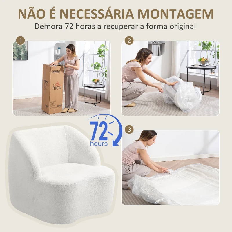 HOMCOM Poltrona Moderna Estofada em Borreguito Poltrona de Leitura Curvo com Almofadado Grosso 81x82x73,5 cm Creme