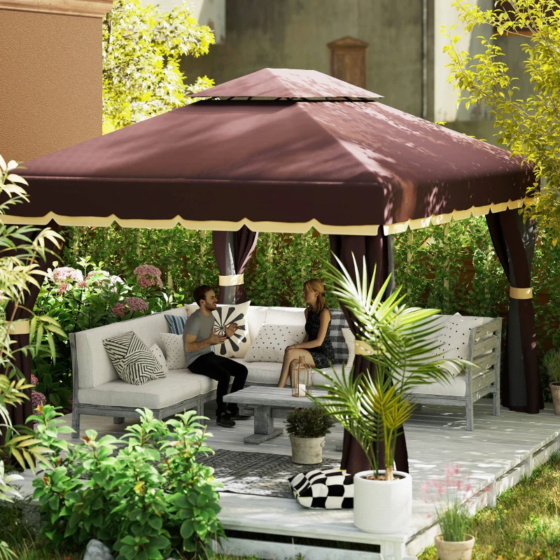 Outsunny Paviljoens Tuinpaviljoen 4x3m, Koffie + zwart