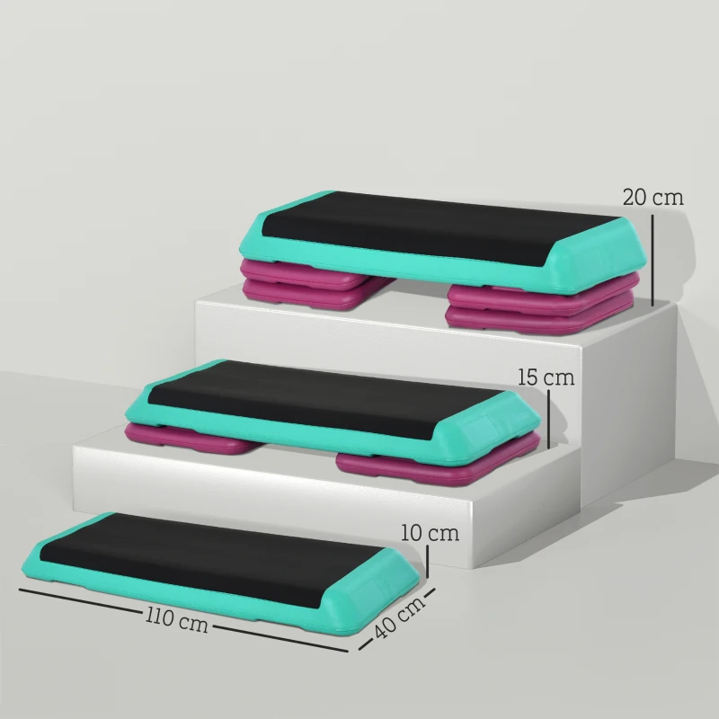 HOMCOM Stepper per Aerobica Antiscivolo e Regolabile su 3 Livelli, in Plastica e PP, 110x40x20 cm, Multicolore