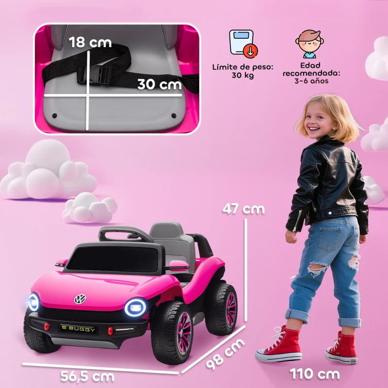 AIYAPLAY Kinder Elektroauto ab 3 Jahren Volkswagen E-Buggy 12V mit Fernbedienung 2,4 G Federungsräder Rosa