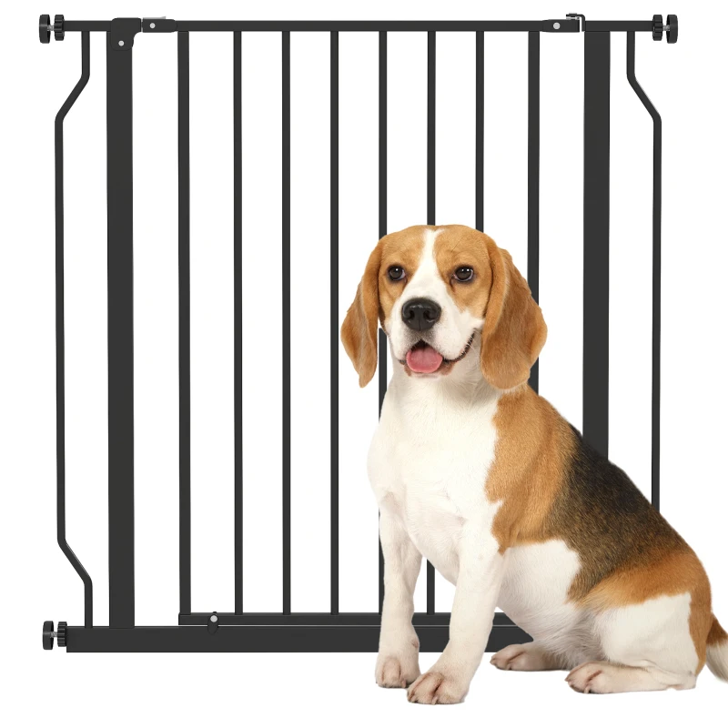 PawHut Cancelletto per Cani Estensibile e Regolabile per Scale e Porte, in Acciaio e ABS, 75-85x76 cm, Nero
