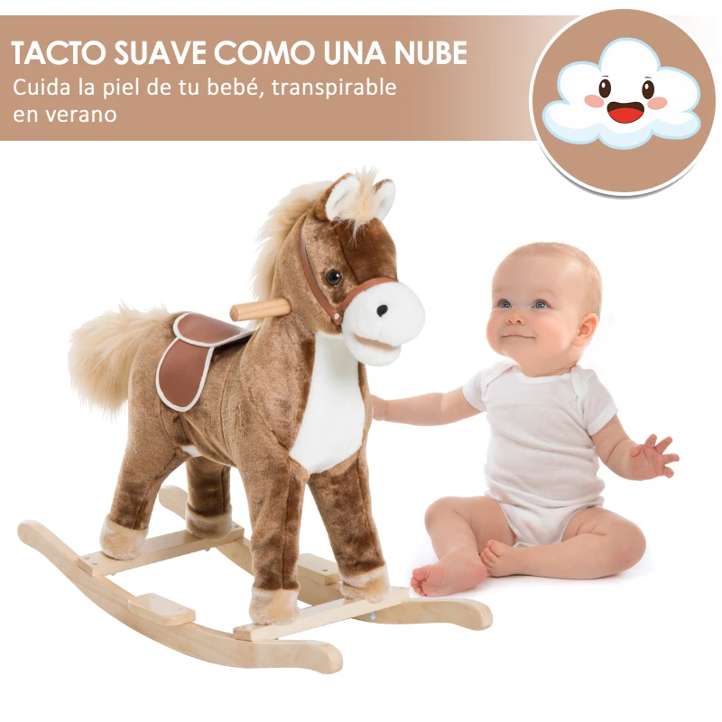 HOMCOM Caballito Balancín de Peluche Balancín Caballo para Niños +3 Años 74x33x62cm Marrón