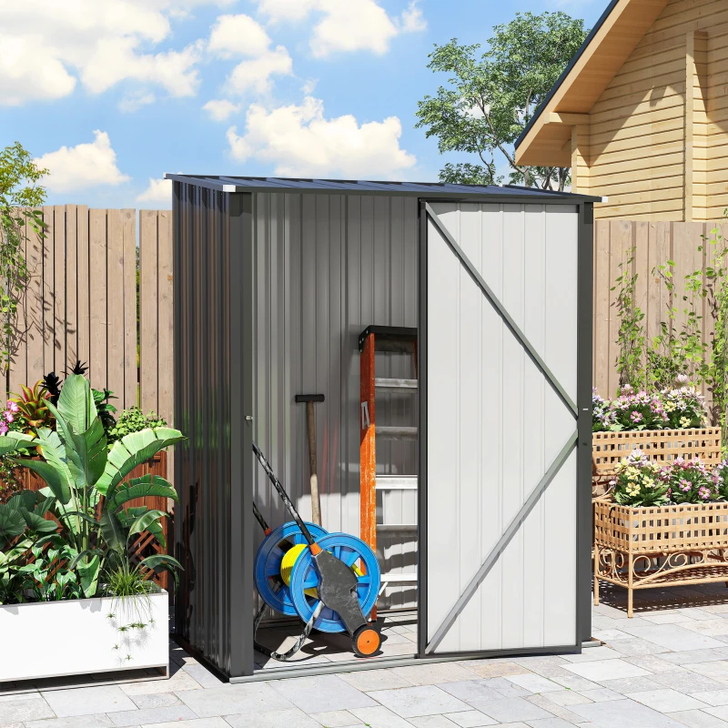 Outsunny Abrigo de Jardim 1,34m² 161,5x94,5x196 cm Abrigo de Exterior de Aço Galvanizado com Porta e Fechadura Preto