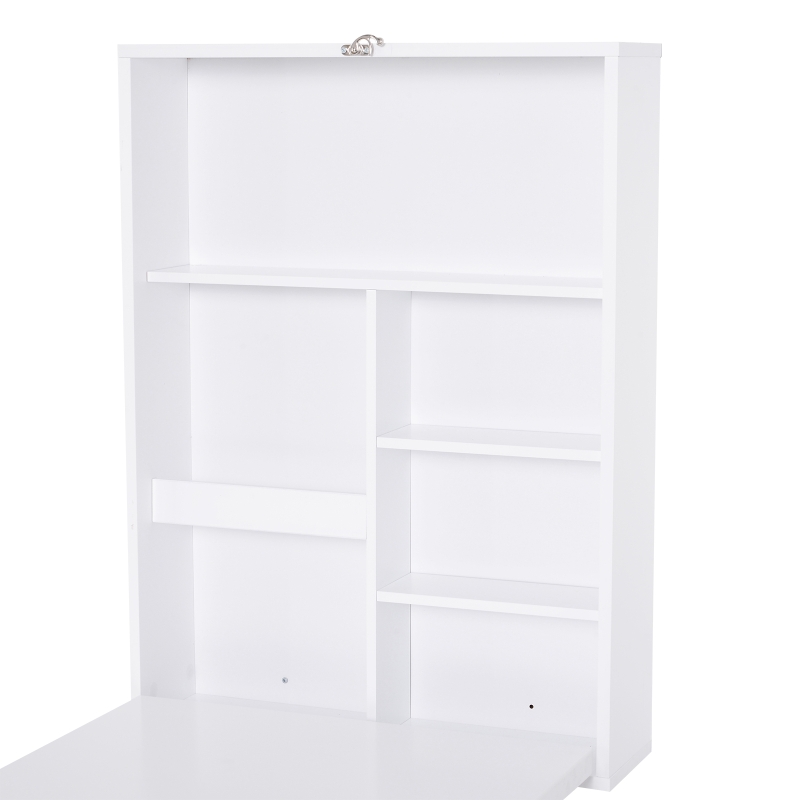 HOMCOM Mesa de Pared Plegable con Pizarra y Estantes Espaciosos Fácil Montaje Escritorio Auxiliar de Pared 60x94,5x147 cm Blanco