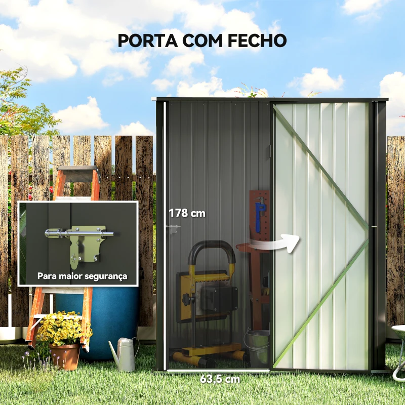 Outsunny Abrigo de Jardim 1,34m² 161,5x94,5x196 cm Abrigo de Exterior de Aço Galvanizado com Porta e Fechadura Preto