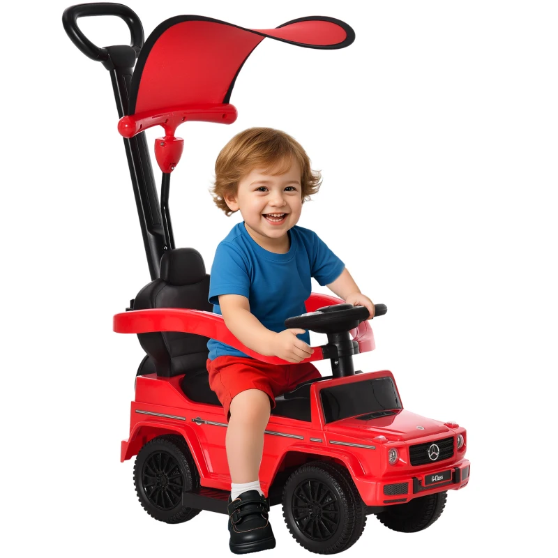 HOMCOM Macchina a Spinta per Bambini 12-36 Mesi con Licenza Mercedes, Tettuccio e Maniglia, 85.5x40.5x95 cm, Rosso