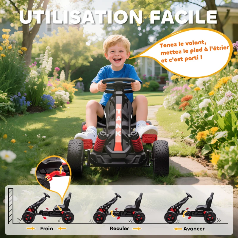 AIYAPLAY Kart à pédales pour enfants, karting enfant 3 à 6 ans avec roue libre, frein, roues EVA antidérapantes, rouge