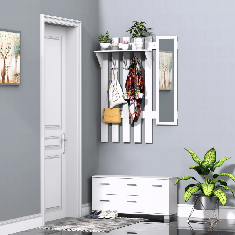 Homcom Ensemble de meubles d'entrée 3 pièces meuble chaussures, miroir et panneau porte-manteau panneaux particules blanc