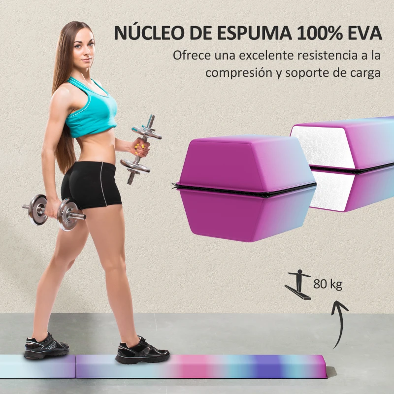 SPORTNOW Barra de Equilibrio Gimnasia Plegable 236 cm Barra de Gimnasia Artística para Niños Entrenamiento en Casa Multicolor