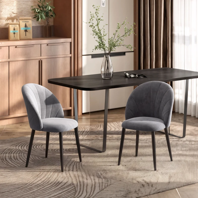 HOMCOM Lot de 2 chaises de Salle à Manger Chaise de Cuisine Velours Pieds métal Gris dim. 52L x 54l x 79H cm