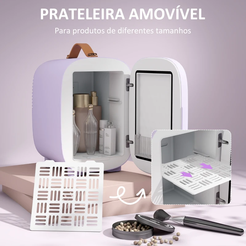 HOMCOM Frigorífico Pequeno de Cosméticos 4L 9V/240V para Arrefecer e Aquecer Mini Frigorífico para Beleza 20,3x26,3x28 cm Roxo
